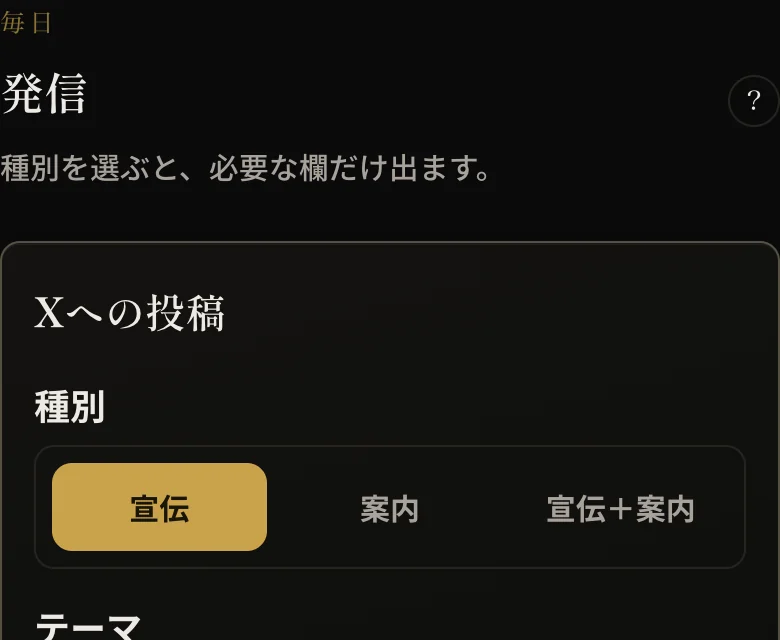 発信画面。投稿の下書きと画像が並んで用意されている